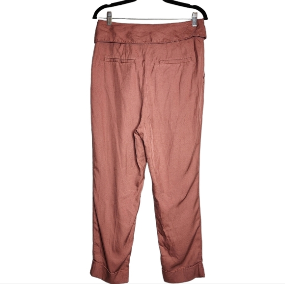 Cartonnier Anthropologie pink rose high waist tie front tapered flowy pants 10 - Picture 9 of 15